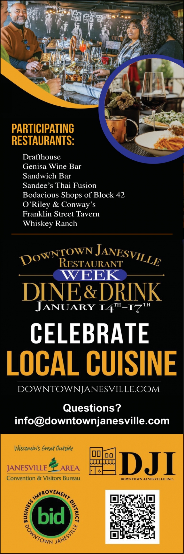 Dine & Drink, Downtown Janesville Restaurant Week (January 14-17, 2025), Janesville, WI