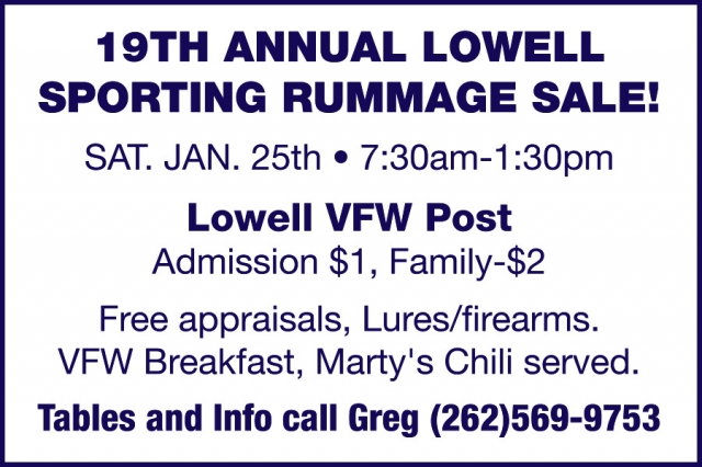 Sporting Rummage Sale, 19th Annual Lowell Sporting Rummage Sale