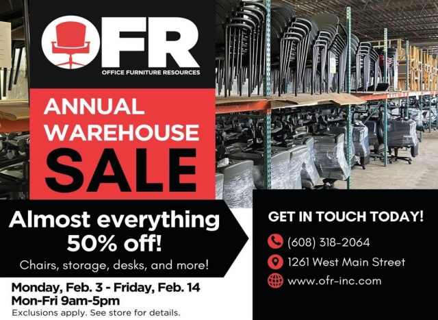 Annual Warehouse Sale, Office Furniture Resources, Sun Prairie, WI