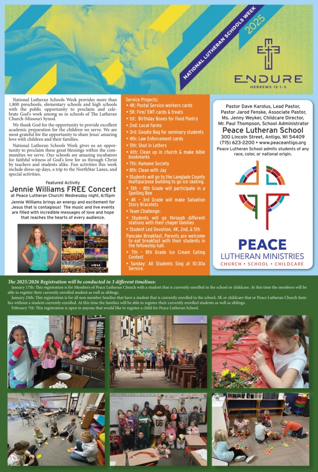 National Lutheran Schools Week, Peace Lutheran Church - Antigo, Antigo, WI