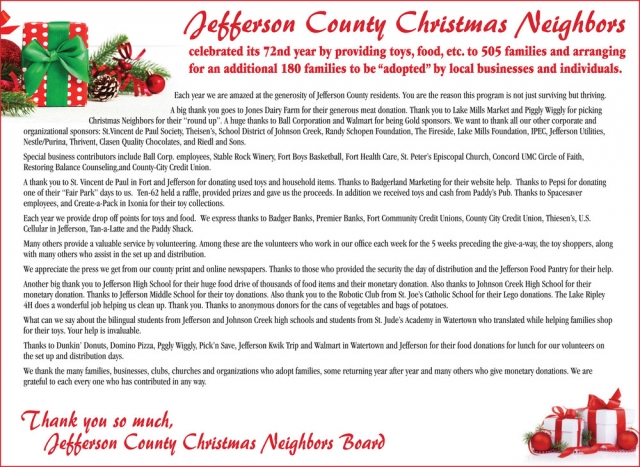 Christmas Neighbors, Jefferson County Christmas Neighbors Board, Jefferson, WI