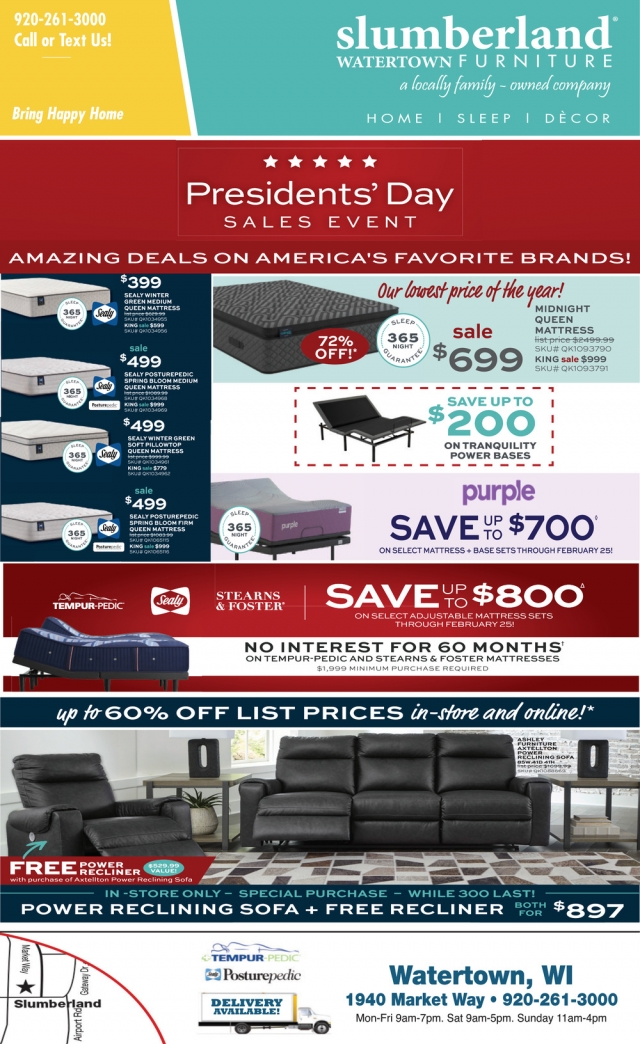 Presidents' Day Sales Event, Slumberland Furniture - Watertown, Watertown, WI