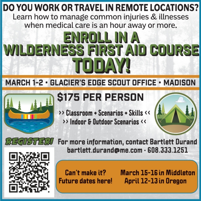 Wilderness First Aid Course, Midwest Wilderness First Aid Training (March 15-16 & April 12-13, 2025)