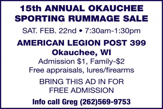 Sporting Rummage Sale, 15th Annual Okauchee Sporting Rummage Sale