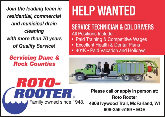 Service Technician & CDL Drivers, Roto-Rooter - Mcfarland