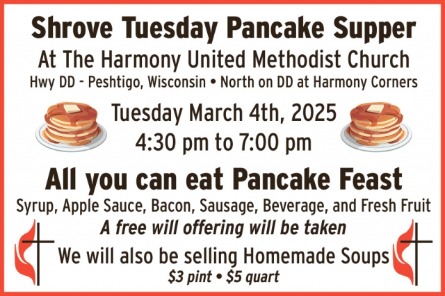 Shrove Tuesday Pancake Supper, Harmony United Methodist Church