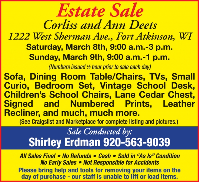 Estate Sale, Shirley Erdman Estate Sales, Fort Atkinson, WI