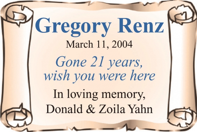 Gon 21 Years, Wish You Were Here, Gregory Renz, Phillips, WI