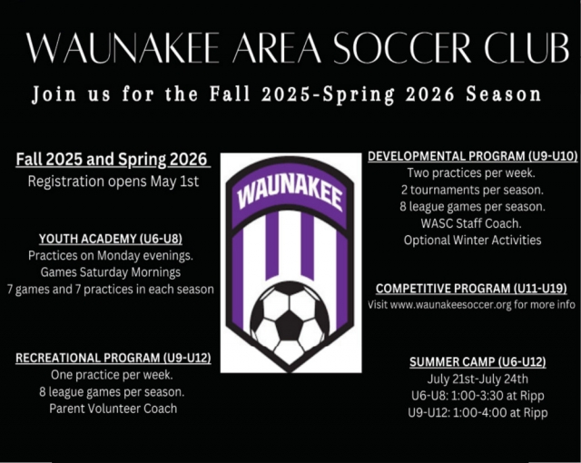 Fall 2025 - Spring 2026 Season, Waunakee Area Soccer Club, Waunakee, WI