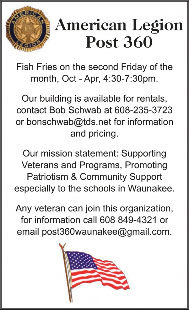 Fish Fries, American Legion Post 360 and VFW 11244, Waunakee, WI