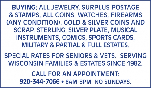 Buying: All Jewelry Surplus Postage & Stamps, 920-344-7066