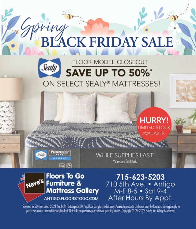 Spring Black Friday Sale, Neve's Floors to Go Furniture & Mattress Gallery, Antigo, WI