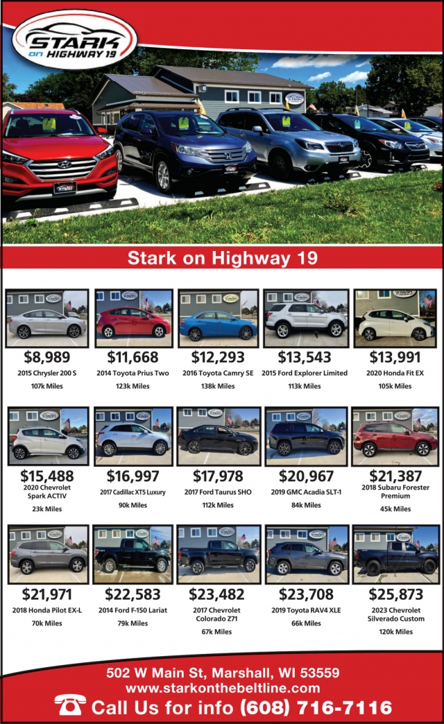 Cars for Sale, Stark on Highway 19, Marshall, WI