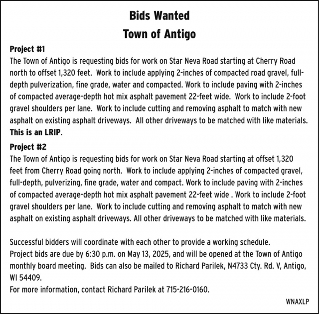 Bids Wanted, City of Antigo, Antigo, WI