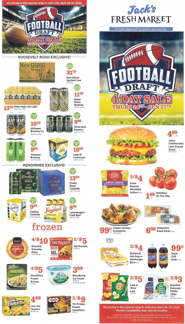Football Draft 4 Day Sale, Jack's Fresh Market, Menominee, MI