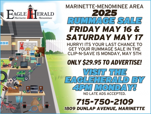 Rummage Sale, Marinette-Menominee Area 2025 Rummage Sale (May 16 & 17, 2025), Marinette, WI