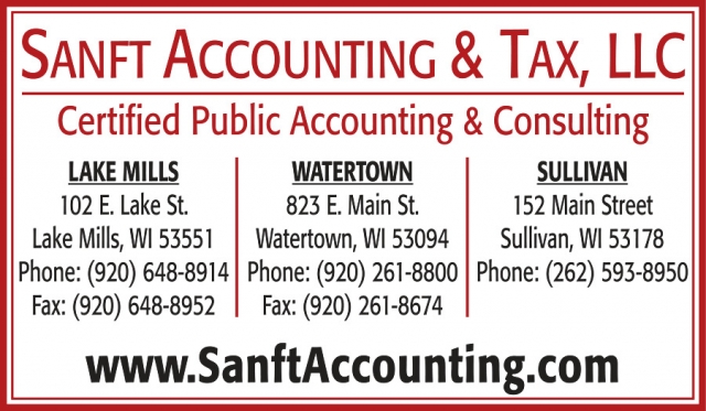 Certified Public Accounting & Consulting, Sanft Accounting & Tax, LLC, Lake Mills, WI