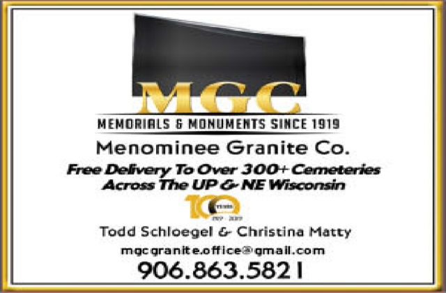 Free Delivery to Over 300+ Cemeteries Across the Up & Ne Wisconsin, Menominee Granite Co