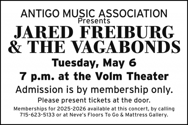 Jared Freiburg & The Vagabonds, Antigo Music Association, Inc. Jared Freiburg & The Vagabonds (May 6, 2025)