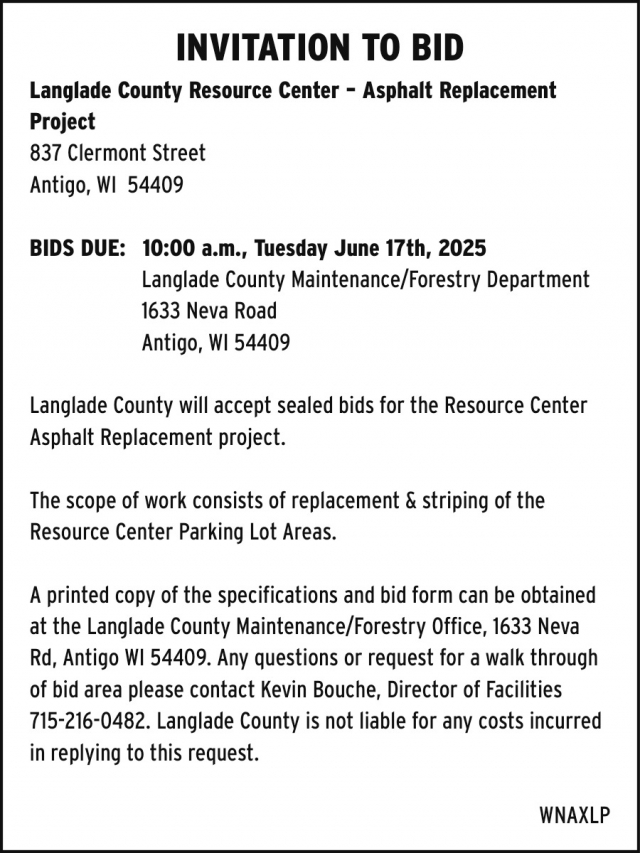 Invitation to Bid, Langlade County