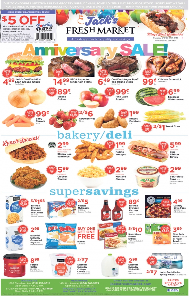 Anniversary Sale, Jack's Fresh Market, Menominee, MI