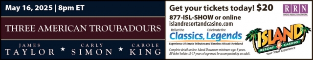 Three American Troubadours, Island Resort & Casino, Harris, MI