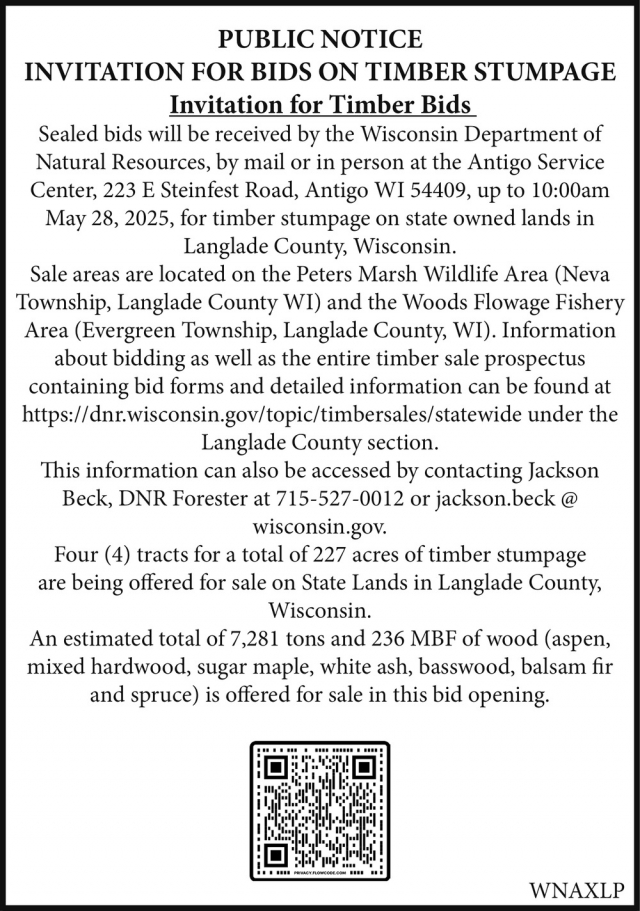Public Notice, Wisconsin Department of Natural Resources, Madison, WI