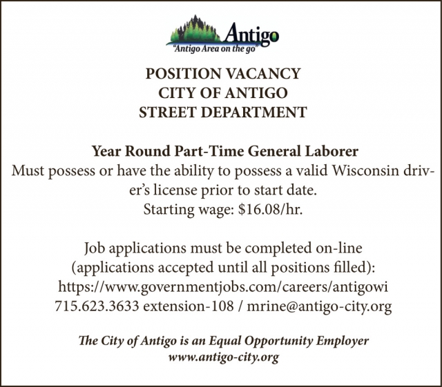 General Laborer, City of Antigo, Antigo, WI