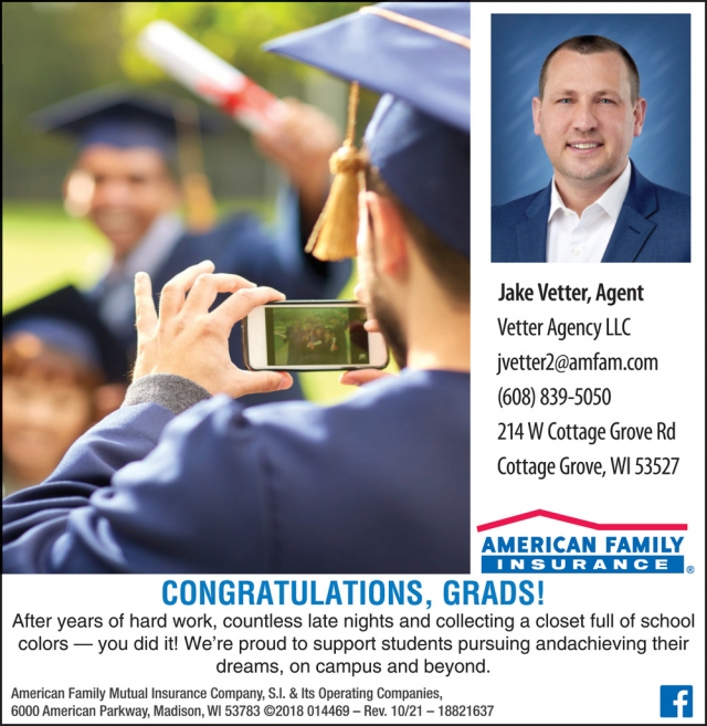 Congratulations, Grads!, American Family Insurance - Jake Vetter, Cottage Grove, WI