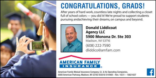 Congratulations, Grads!, Donald Liddicoat - American Family Insurance