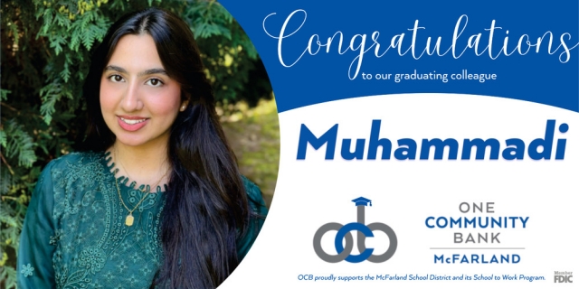 Congratulations to Our Graduating Colleage Muhammadi, One Community Bank McFarland, Mcfarland, WI