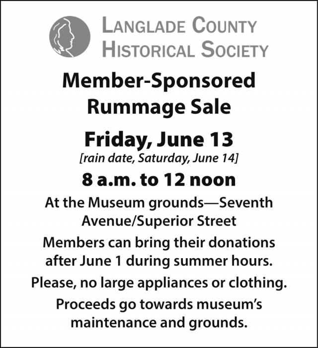 Member-Sponsored Rummage Sale, Langlade County Historical Society