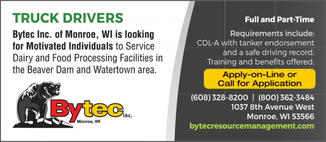 Truck Drivers, Bytec Resource Management, Inc., Monroe, WI