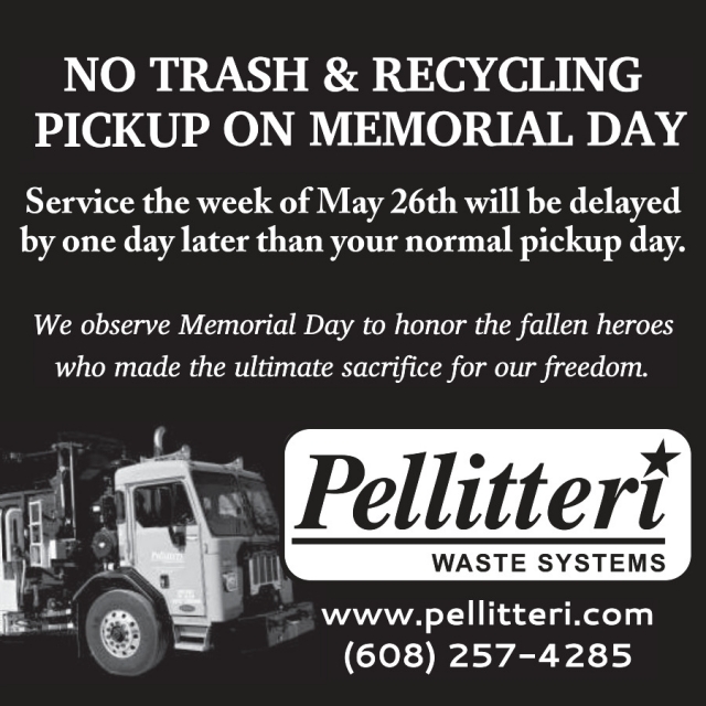 No Trash & Recycling Pickup on Memorial Day, Pellitteri Waste Systems, Madison, WI