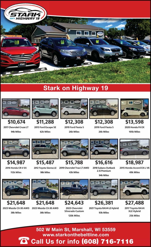 Cars for Sale, Stark on Highway 19, Marshall, WI