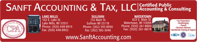 Certified Public Accounting & Consulting, Sanft Accounting & Tax, LLC, Lake Mills, WI