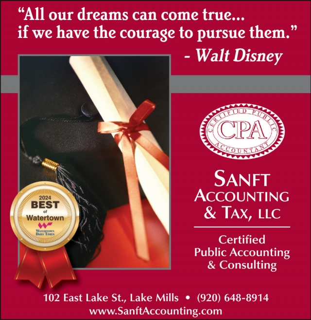 Certified Public Accounting & Consulting, Sanft Accounting & Tax, LLC, Lake Mills, WI