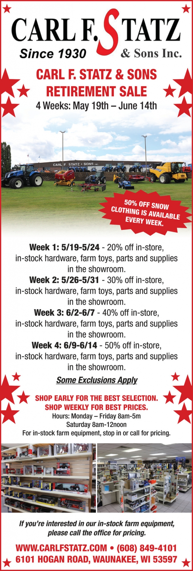 Retirement Sale, Carl F. Statz & Sons Inc, Waunakee, WI