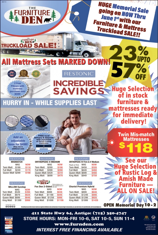 All Mattress Sets Marked Down!, The Furniture Den