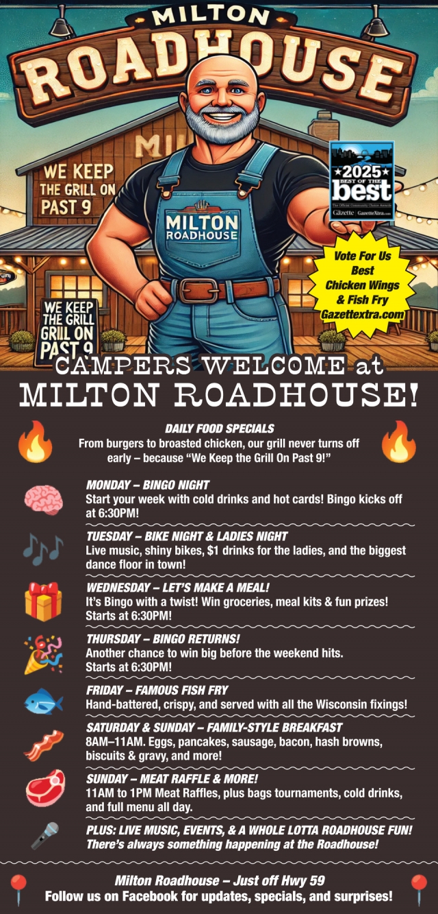 Campers Welcome, Milton Roadhouse, Milton, WI