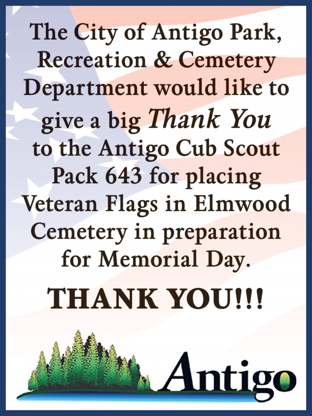Thank You!, City of Antigo, Antigo, WI