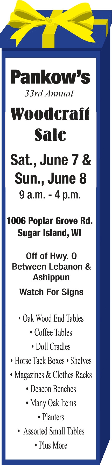 Woodcraft Sale, Pankow's 33rd Woodcraft Sale