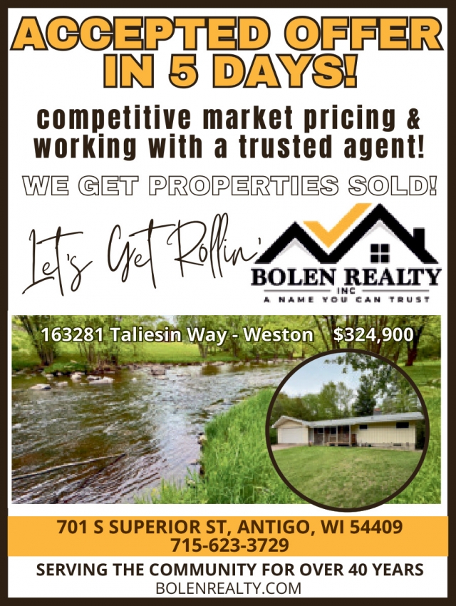 Accepted Offer in 5 Days!, Bolen Realty, Antigo, WI