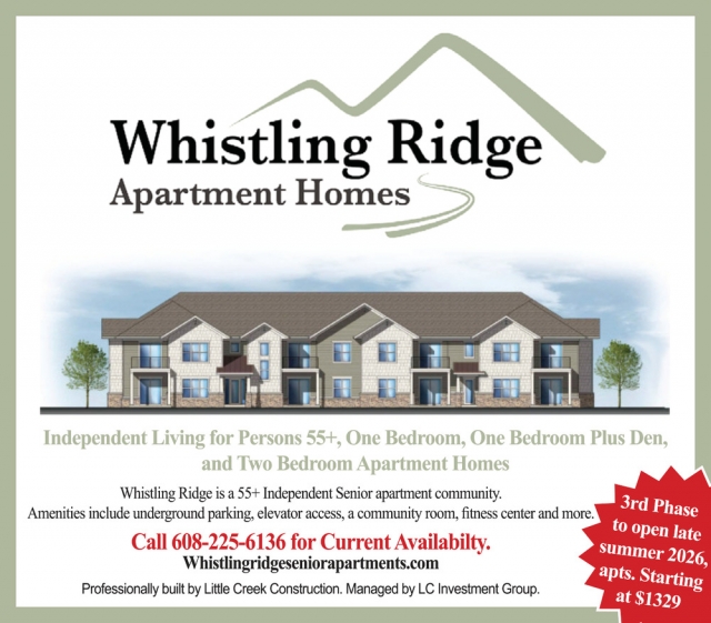 Independent Living For Persons 55+, Whistling Ridge Apartments Homes, Marshall, WI