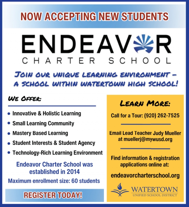 Now Accepting New Students, Watertown Unified School District, Watertown, WI
