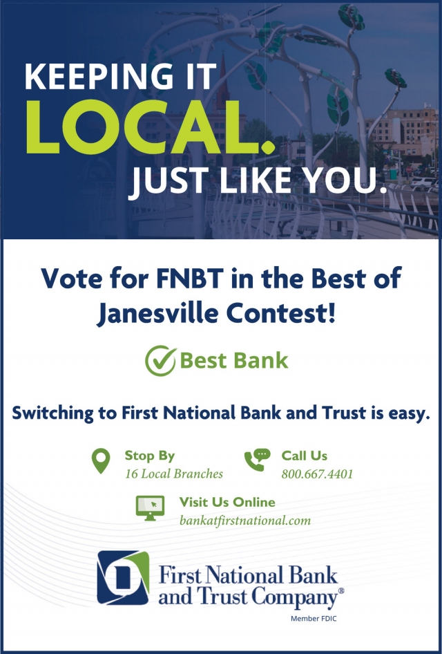 Vote for FNBT in The Best of Janesville Contest!, First National Bank & Trust Company, Beloit, WI