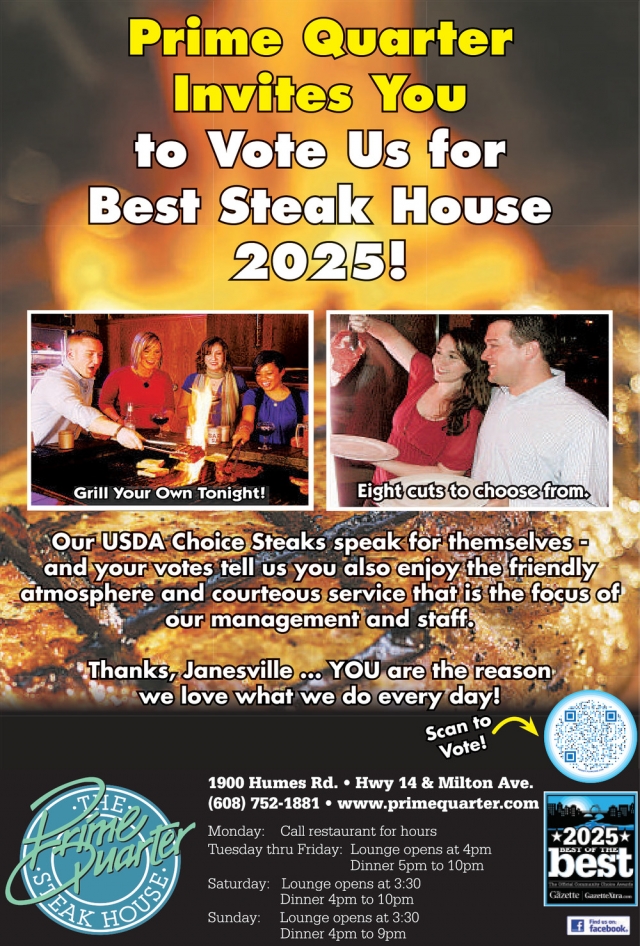 Best Steak House, Prime Quarter Restaurant, Janesville, WI