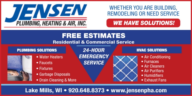 Plumbing, Heating & Air Services, Jensen Plumbing, Heating & Air, Inc, Lake Mills, WI