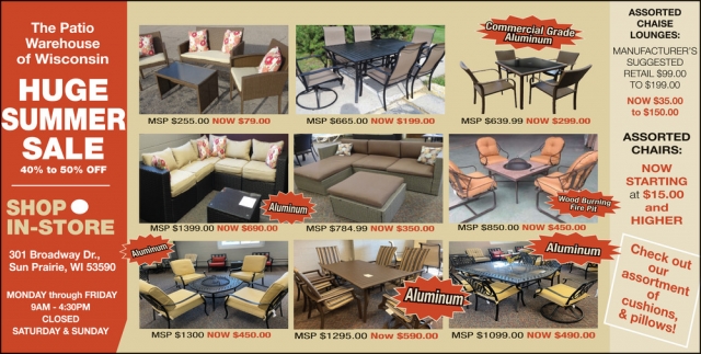 Huge Summer Sale, Patio Warehouse of Wisconsin, Sun Prairie, WI