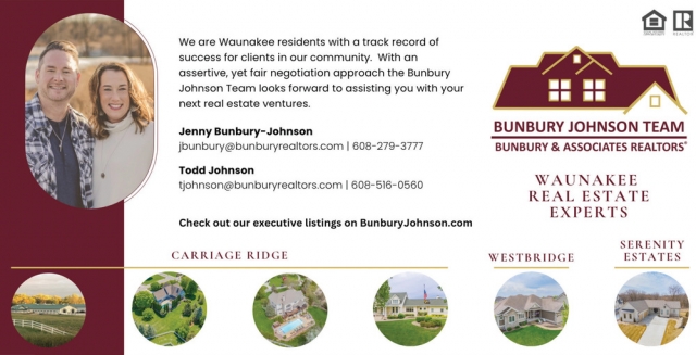 Waunakee Real Estate Experts, Bunbury & Associates Realtors - Todd Johnson & Jenny Bunburry-Johnson, Madison, WI